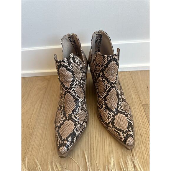 Steve Madden ALYSE Tan Multi Leather Pointed Zip Ankle Boots Block Heel SZ 10 - Picture 2 of 11